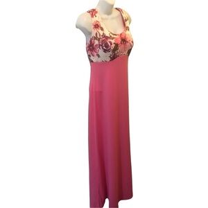 VTG 70’s Pink Floral Scoop Neck Straight Maxi Dress Sz. 6 Sleeveless Summer